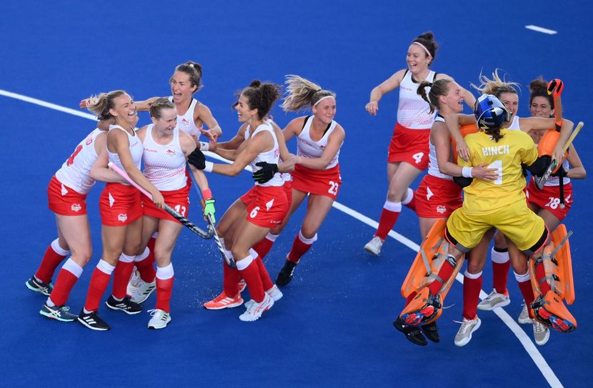 Team England celebrate after victory in the Women's Hockey Semi-Final match between Team England and Team New Zealand on day eight of the Birmingham 2022 Commonwealth Games at University of Birmingham Hockey & Squash Centre Team England celebrate after victory in the Women's Hockey Semi-Final match between Team England and Team New Zealand on day eight of the Birmingham 2022 Commonwealth Games at University of Birmingham Hockey & Squash Centre