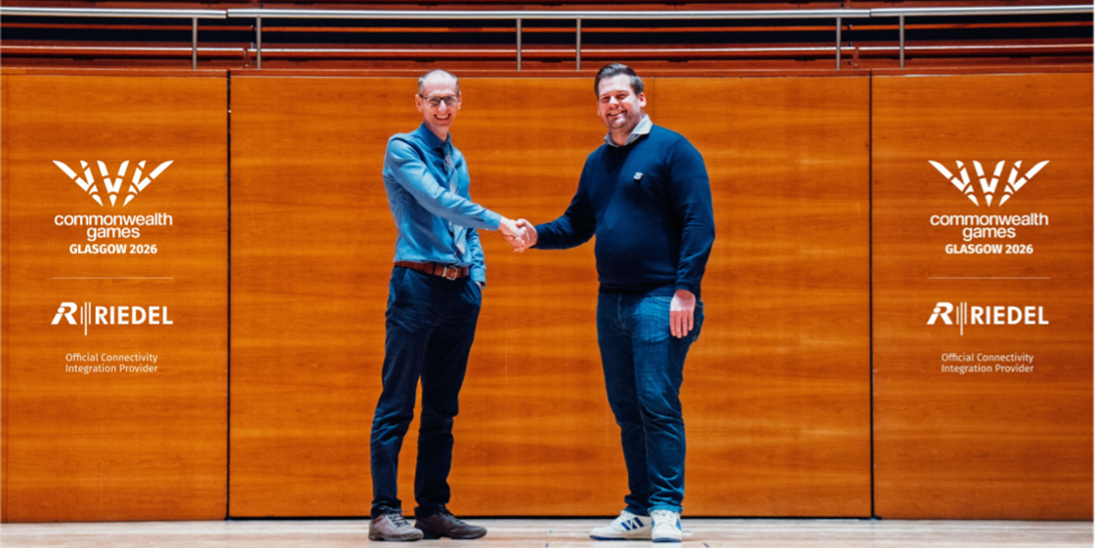 Martin Fitchie (CIO at Glasgow 2026) and Jan Sander (Senior Account Manager Multisport Events, Riedel Communications)