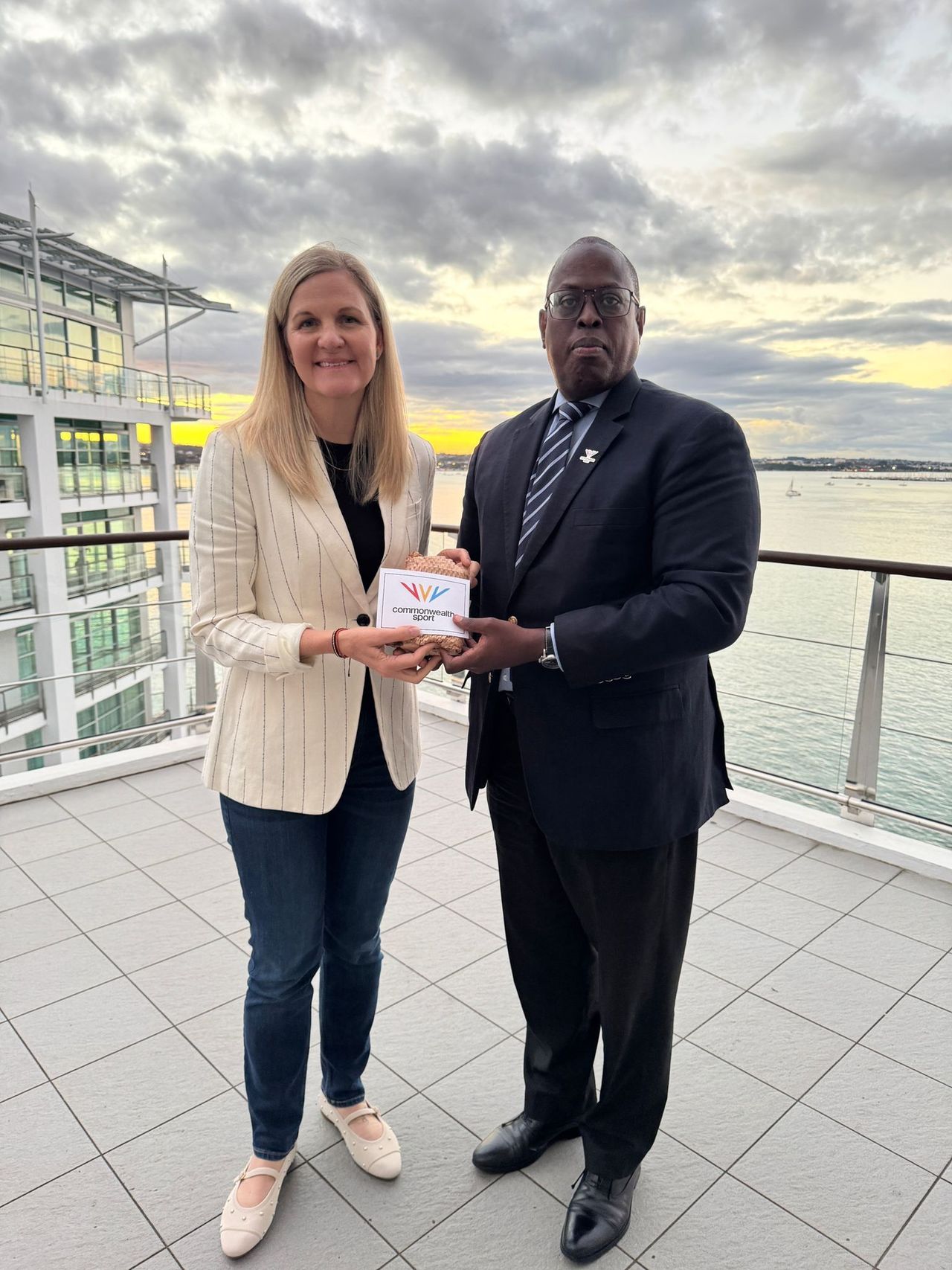 Commonwealth Sport President Dr Donald Rukare meeting Olympic President Kirsty Coventry ahead of the ONOC Meeting