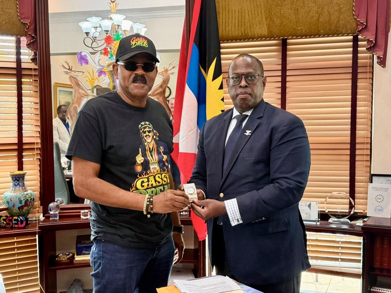 Dr Donald Rukare with the Prime Minister of Antigua and Barbuda