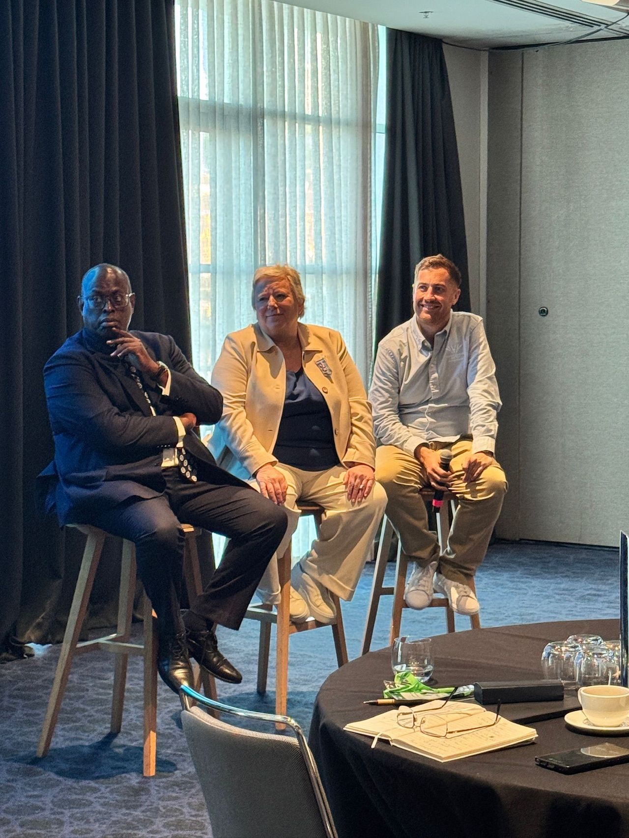 CS President Dr Donalf Rukare, CEO Katie Sadleir and Glasgow 2026 CEO Phil Batty participate in a Q&A at the Oceania Regional Meeting