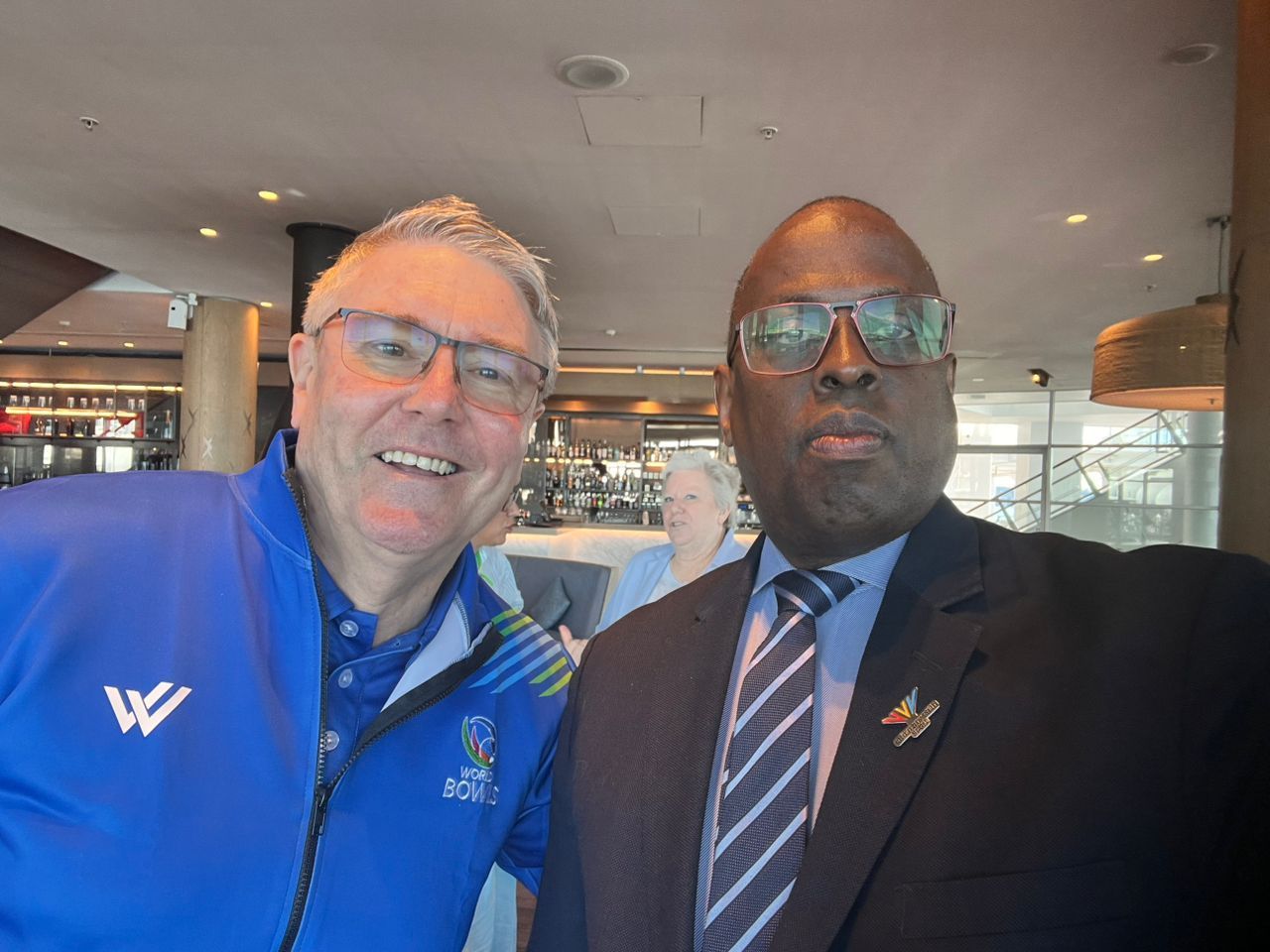 Dr Donald Rukare with Brett O’Riley from World Bowls ahead of the ONOC Meeting