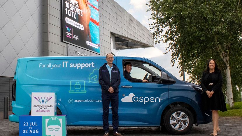L-R - Martin Fitchie (Chief Information Officer, Glasgow 2026), Tyler Fulton (Tech Lead at Aspen Solutions) and Mhairi Beeby (Head of Commercial at Aspen Solutions) 
