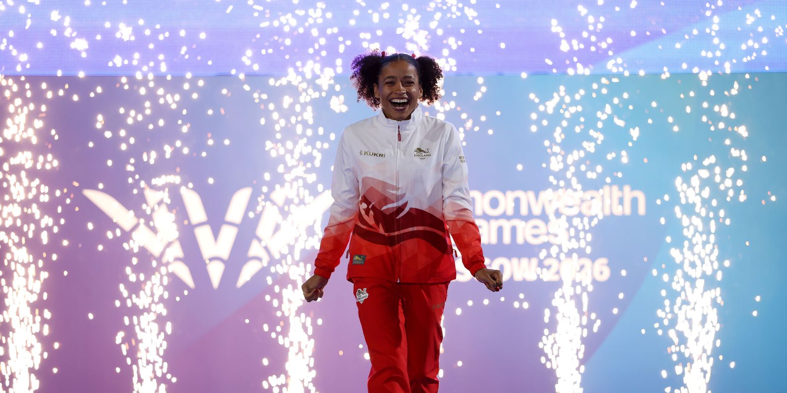 G2026: Jazmin Sawyers of Team England attends the medal ceremony for the Women's Long Jump