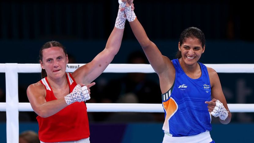 Jaismine Lamboria celebrates after winning boxing gold for India at Commonwealth Games 2026