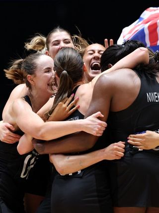 New Zealand netball celebrate gold medal win against Jamaica